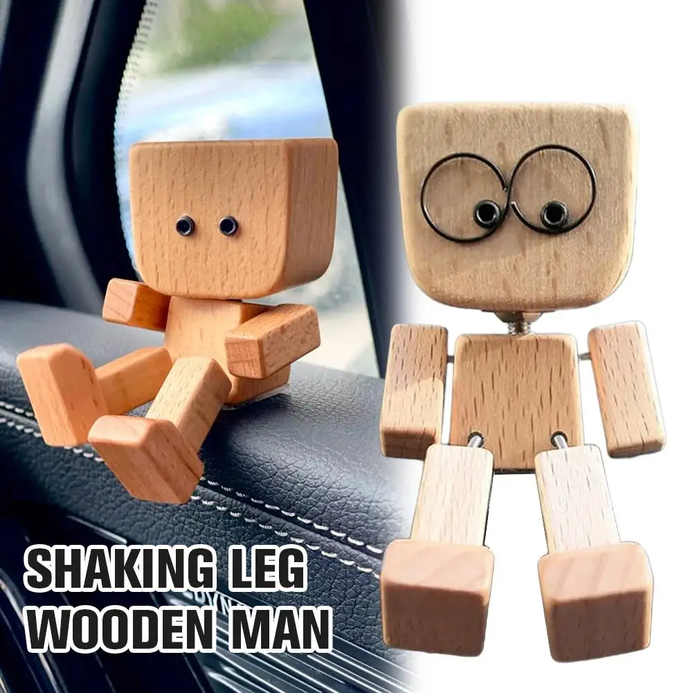 Shaking Wooden Man Figurine Car Dashboard Decorations Movable Accessories Kit Wooden Joint Figurine Car Interior Man Shakin M4B4