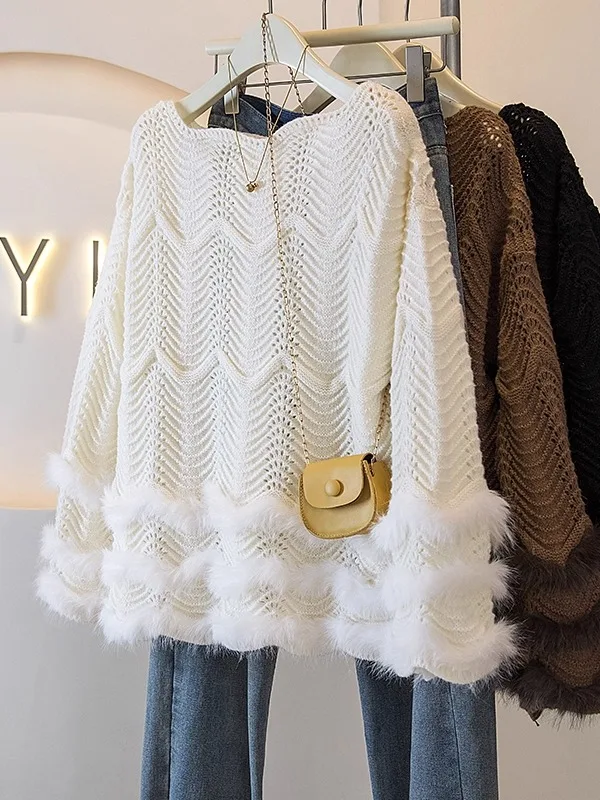 

Корейский мягкий вязаный свитер с плюшевыми вставками для женщин, осенне-зимний, больших размеров, свободный, универсальный, очень красивый свитер