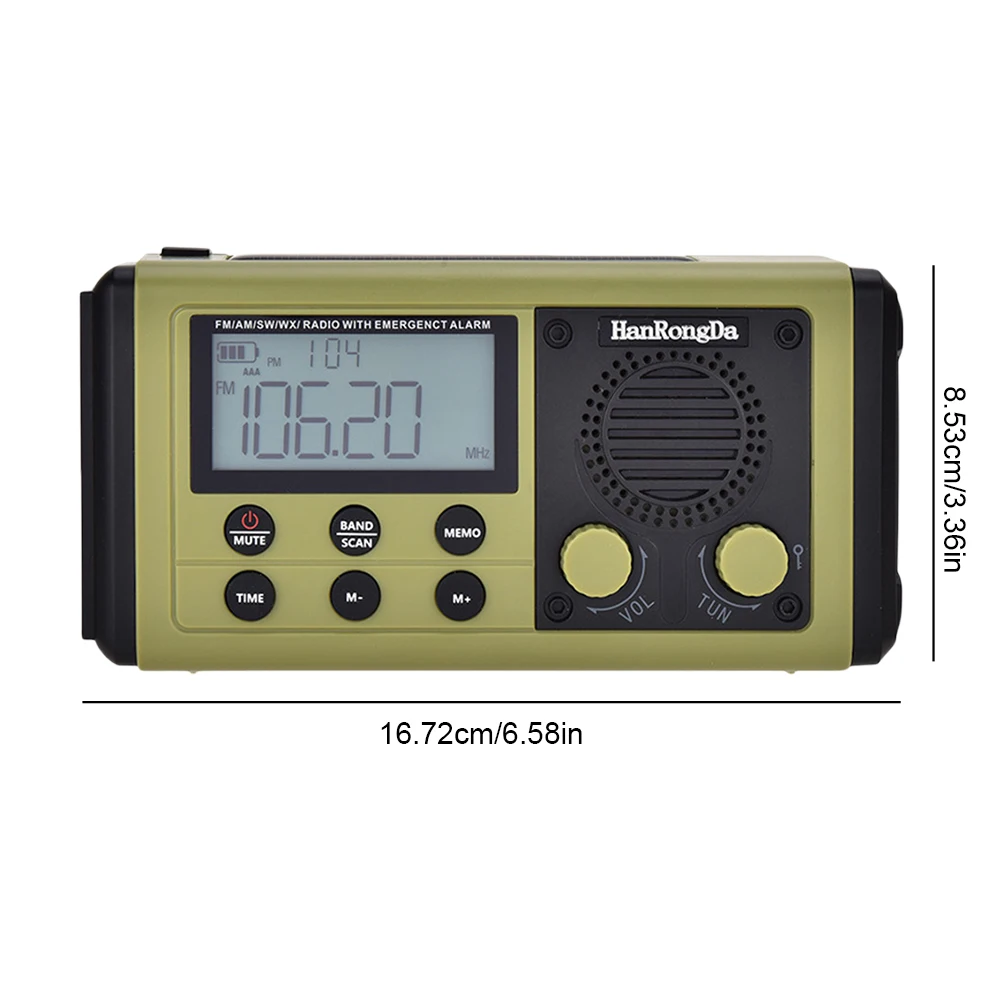 Rádio de manivela de emergência am/fm/sw rádio com alarme sos lanterna led rádio meteorológico portátil para acampamento ao ar livre e emergência
