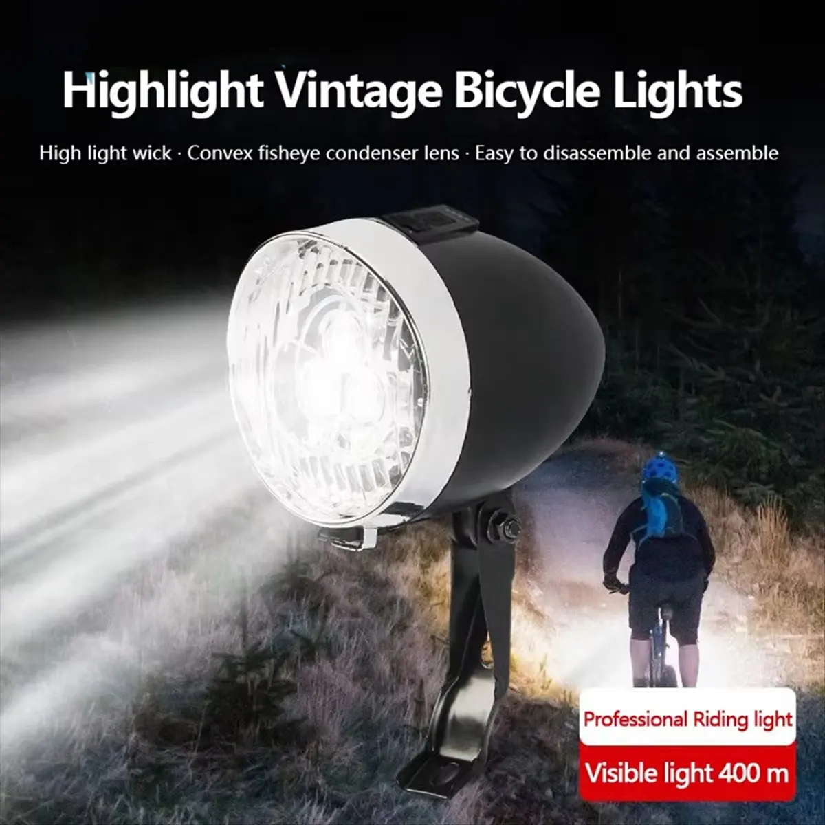 

(ABHW) Retro Bike Headlight Type-C Rechargeable ClassicMountain Bicycle Front Light 3 LEDRoad Bike Headlamp Cycling Accessories