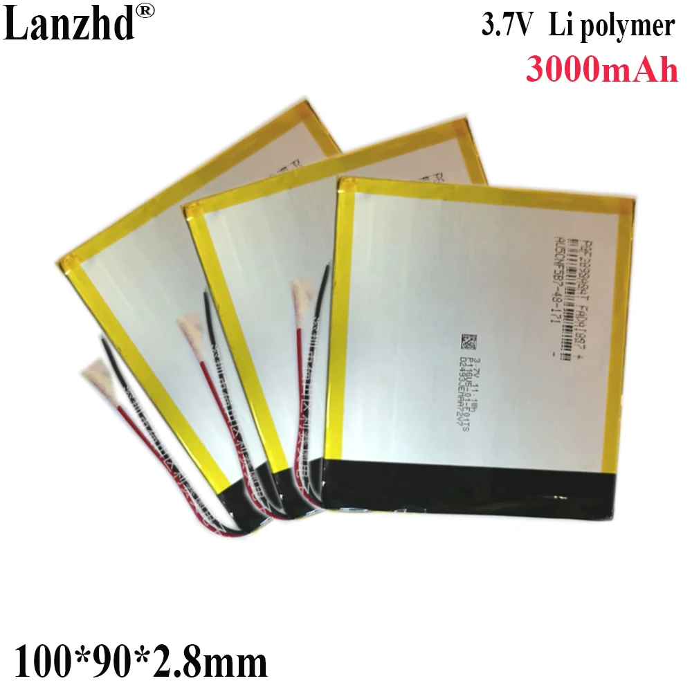 1-10pcs 3.7V Li polymer 3000mAh For Digma Irbis Texet Prestigio Battery Cube T8 Air Tablet Battery 2890100 100*90*2.8mm