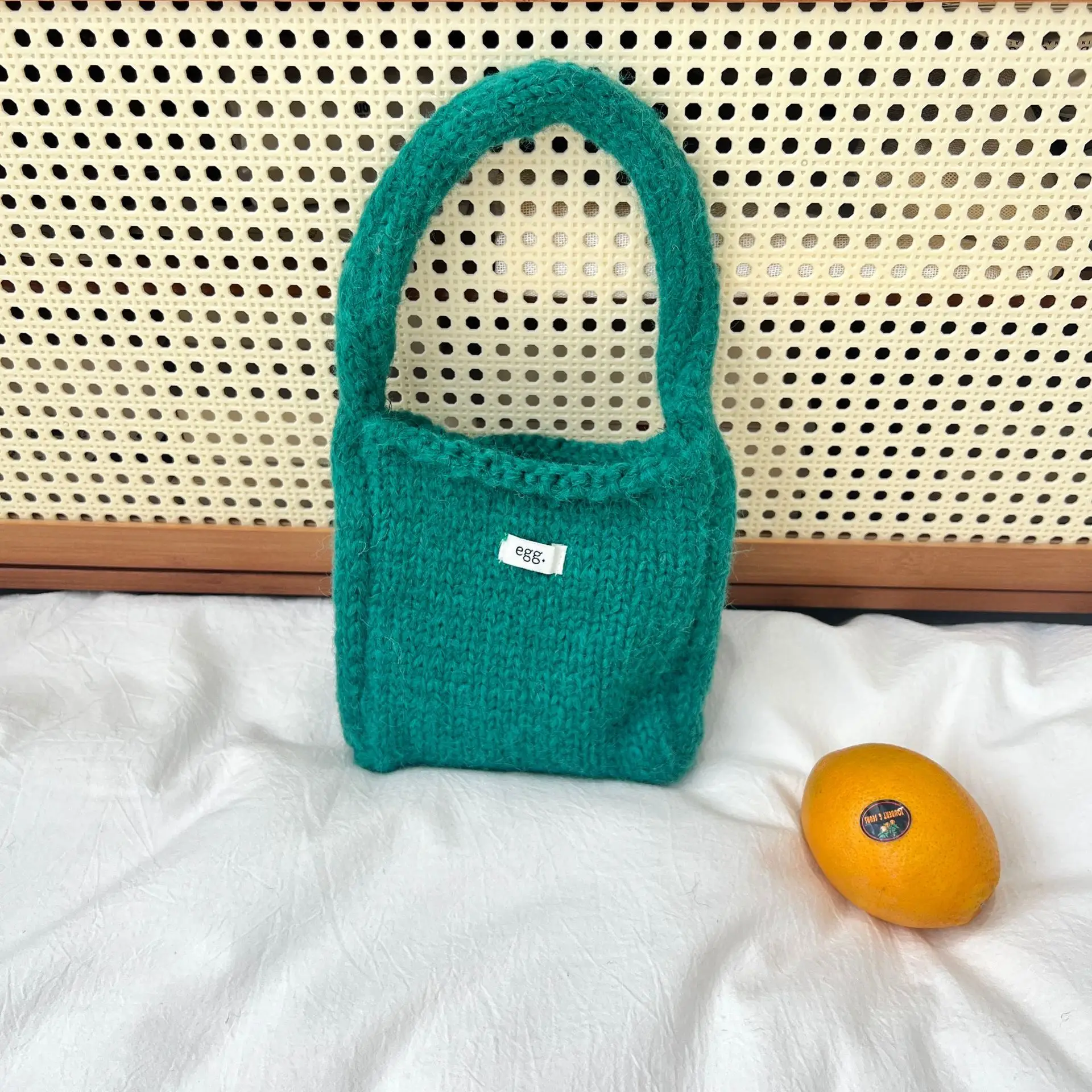 Handmade Knitted Handbag Fashion Minimalist Wool Woven Shoulder Bag Korean Solid Versatile Student Commuting Pouch Shopping Tote