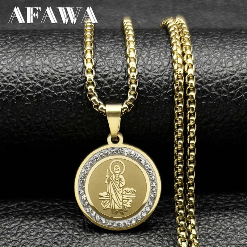 الكاثوليكية سان يهوذا ميدالية قلادة قلادة للنساء الرجال الفولاذ المقاوم للصدأ الذهب اللون سانت جود سلسلة مجوهرات طوق hombre