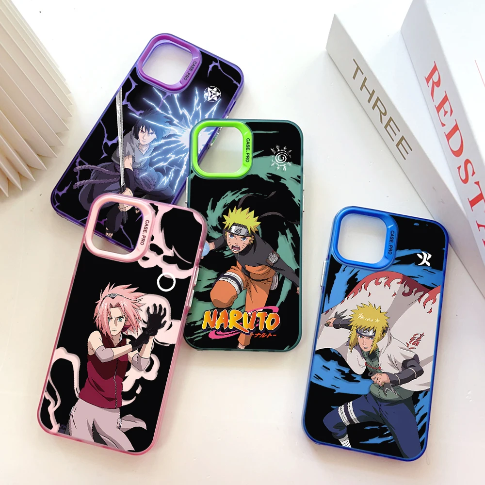 Japan Anime Narutos Pians Phone Case for IPhone 13 12 11 15 14 Pro Max Plus Lens Creative Border Silver Plated Inside Hard TPU