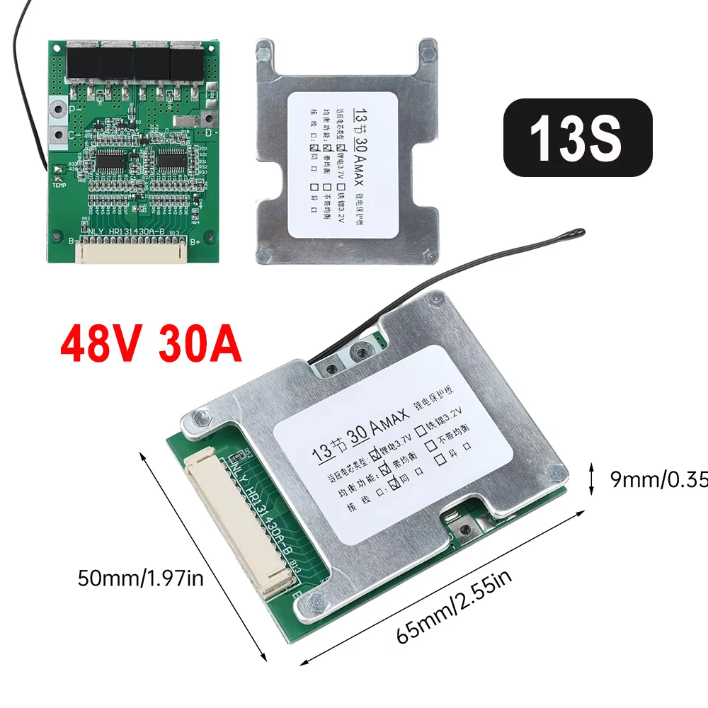 

BMS 13S 48V 30A 18650 Li-ion Battery Protection Board Same Port with Equalization Multiple Protection Suitable for E-bike