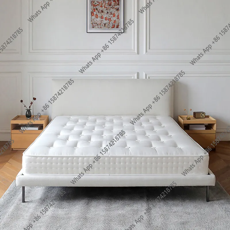 

J Italian Minimalist Fabric Bed Double Bed Master Bedroom Light Luxury Soft Bag Bedside White Flush Edge Bed High-end Minimali