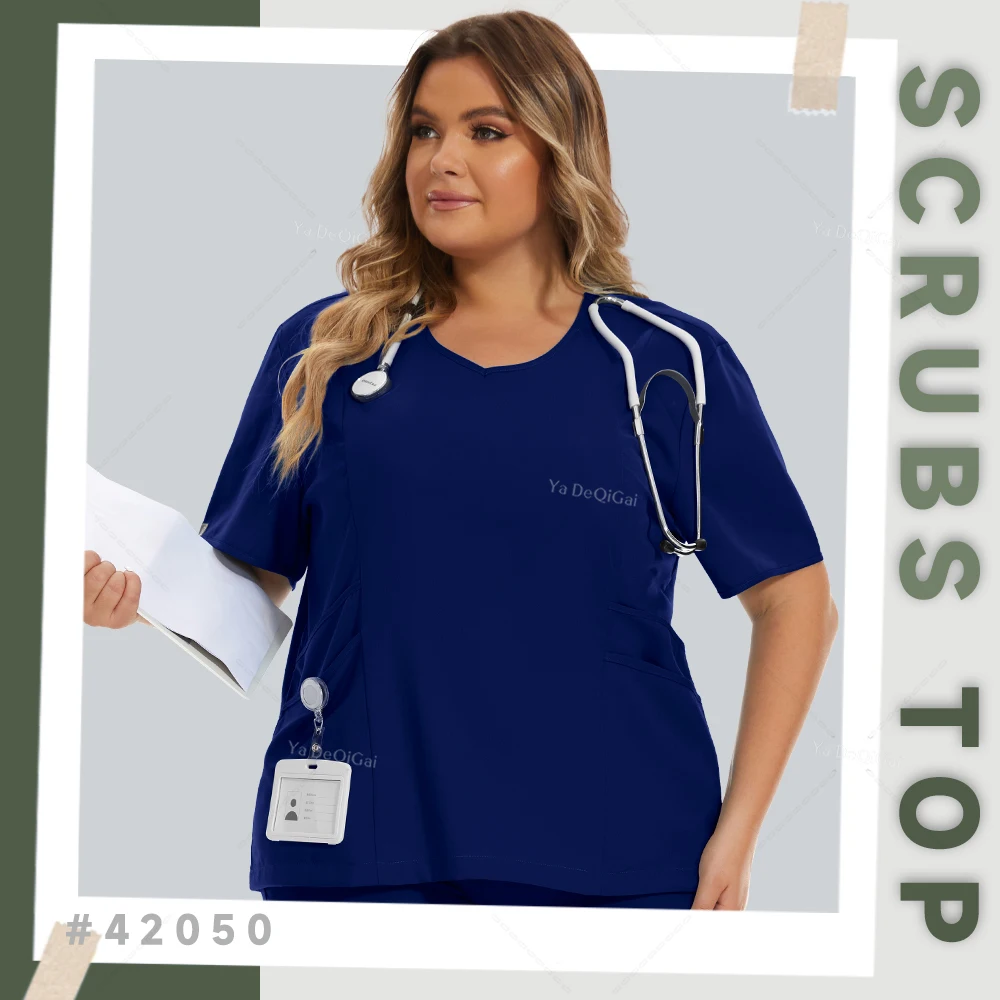 

Medical Nurse Uniforms Nursing Scrubs Tops For Women Short Sleeve XXL Beauty Work Blouse Pockets Surgical Uniform Clinical Shirt