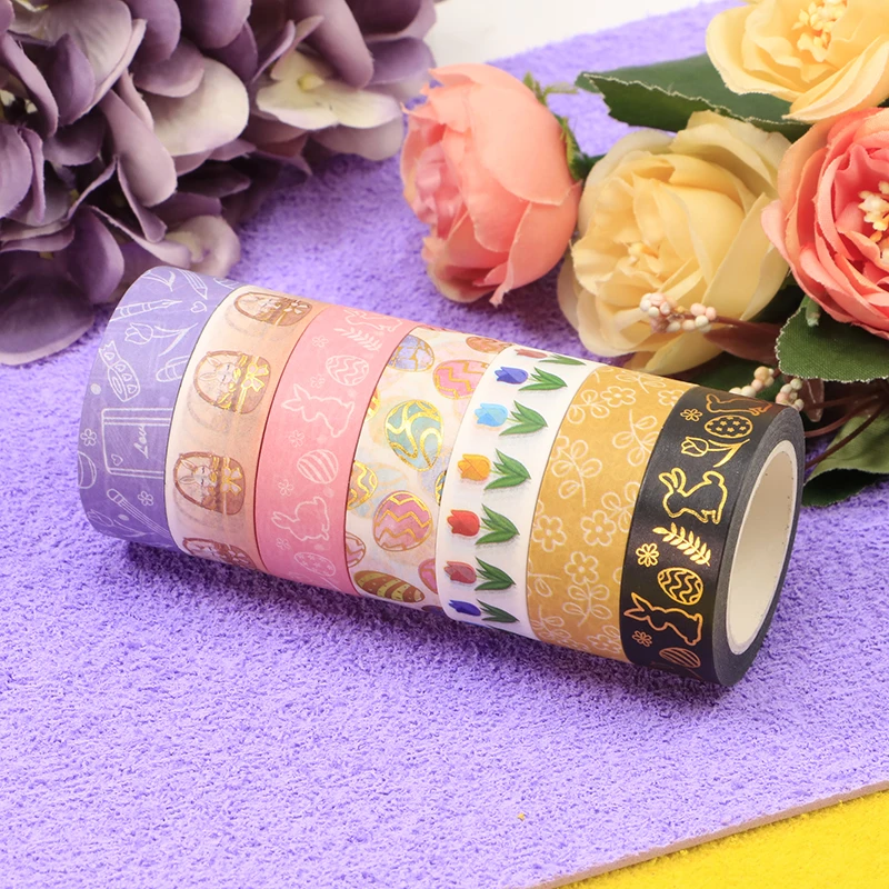 15mm*10m Vintage Easter egg Rabbit flowers Foil Masking Washi Tape Decorative Adhesive Tape Diy Scrapbooking Sticker Label