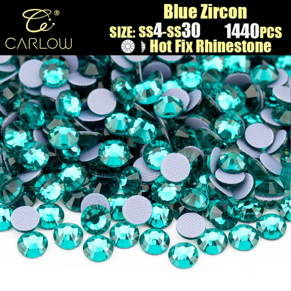 CARLOW Excellence Quality Blue Zircon Glass Rhinestones Crystal Hotfix Iron On Flatback Strass Glitter Stones Fabric hotfix-026