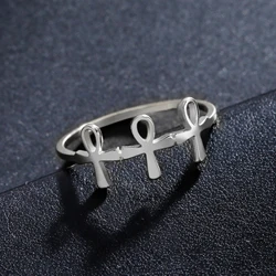 COOLTIME Egypt Ankh Cross Ring for Women Stainless Steel Finger Rings Egyptian Key of Life Vintage Amulet Jewelry Birthday Gift