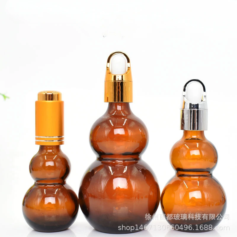 1Pcs 30ML Double Gourd Essential Oil Bottle Dropper Bottles Perfumes Refill Travel Container Empty Brown Glass Bottle