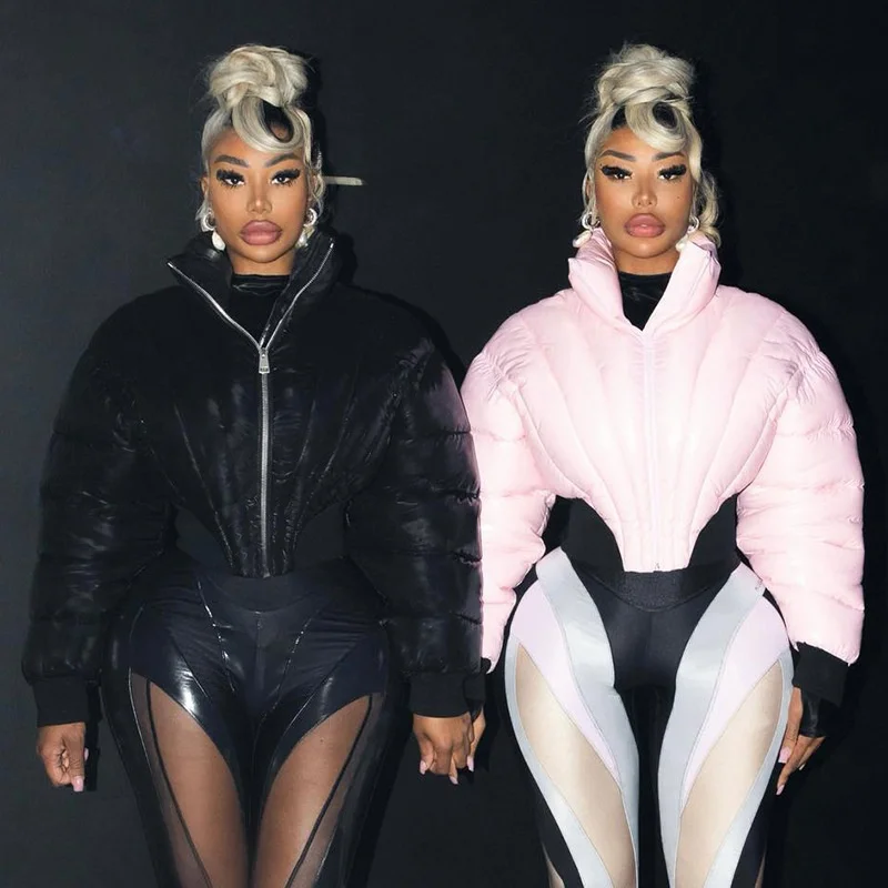 

Новая женская модная осенняя утепленная куртка-пуховик с молниями, длинными рукавами и воротником-стойкой, из хлопка