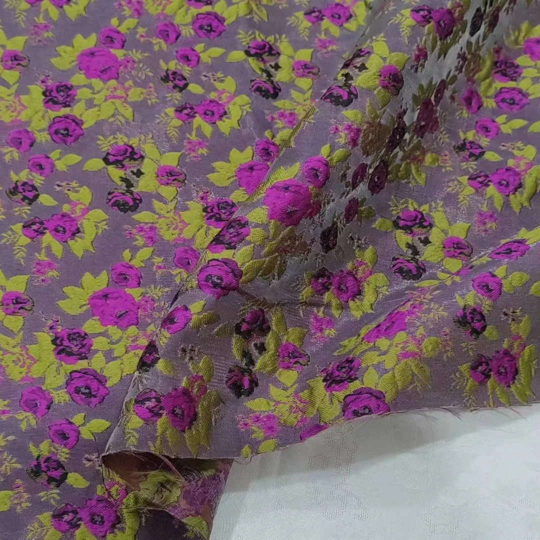 Exquisite Retro Rural Style Relief Lilac Pearlescent Floral Jacquard Fabric Dress Vest Tablecloth Diy Sewing Fabric