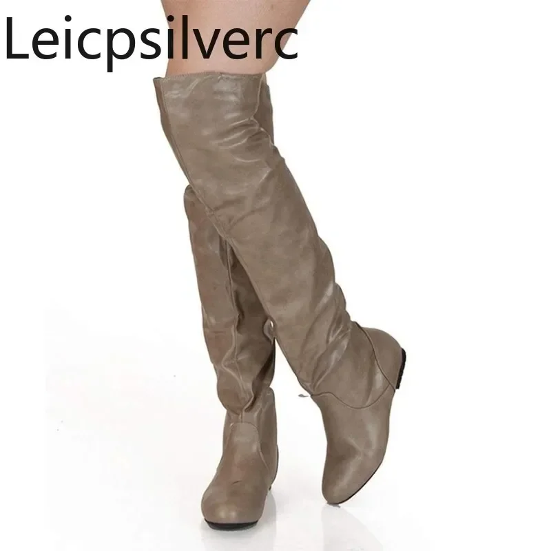 Women's Boots autumn winter New fashion Round head flat Women's Over the knee boots plus size 34-48