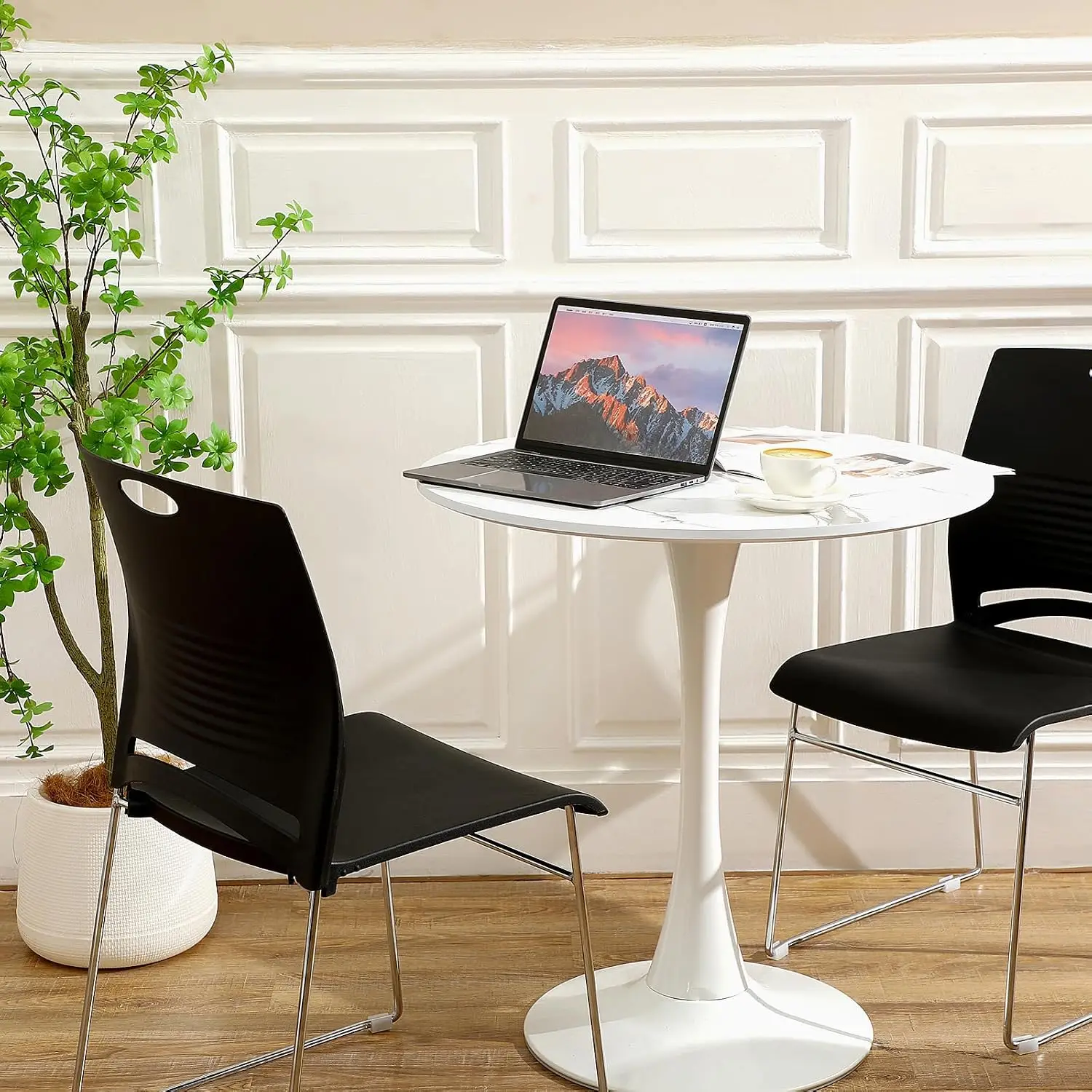 Stackable Sled Base Chairs for Office, Conference, Reception, 4 Pack, Black