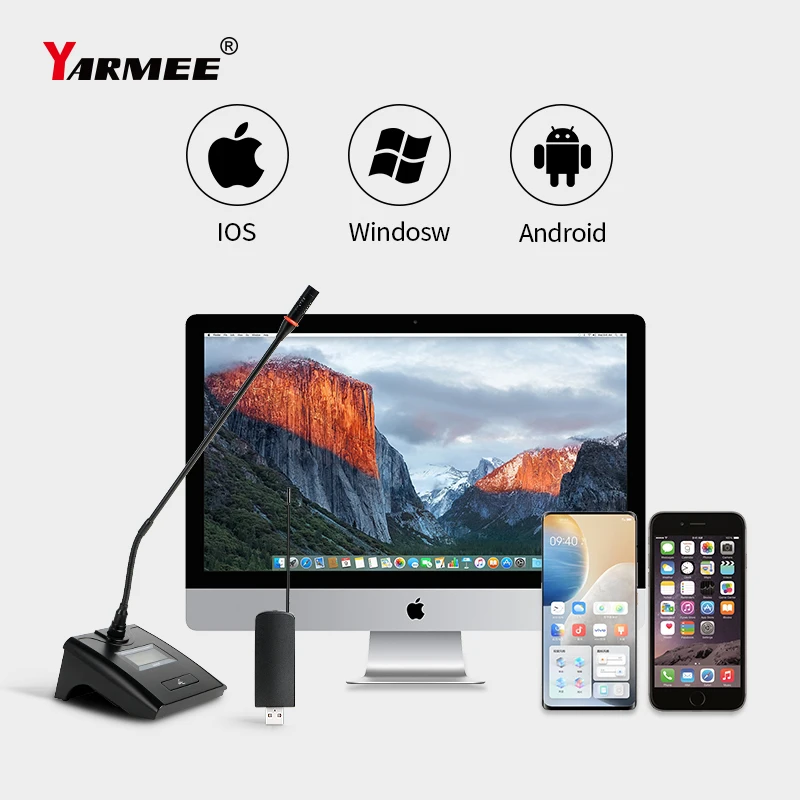 YARMEE Wireless Gooseneck Microphone USB Receiver Desktop Studio Office Meeting Speech Mic Professional Audio Speaker 500-980mhz