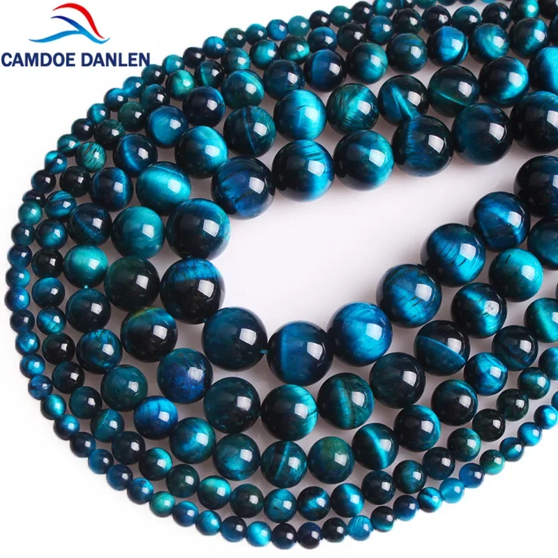 

CAMDOE DANLEN Natural Stone Blue Zircon Tiger Eye Round Beads 4 6 8 10 12 MM DIY bracelet Necklace For Jewelry Making Wholesale