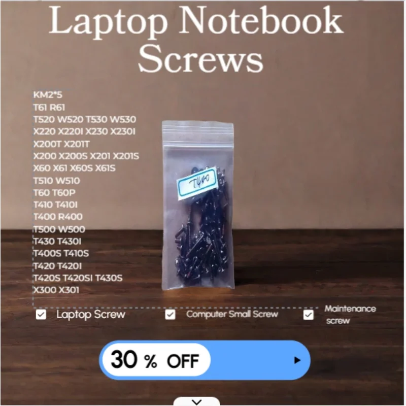 

KM 2*5 Laptop Screw T400 KM3 Machine Flat Head Phillips Drive Accessories for Repair Computer Electronic Laptop Screws X220