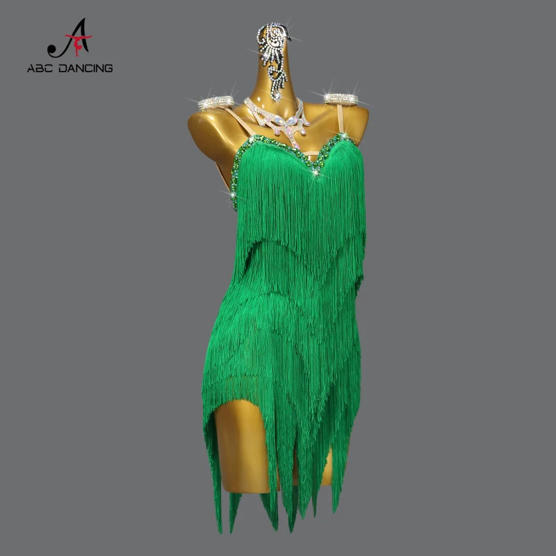 Women\'s dress latin dance costume girl clothing fringe skirt Line suit Stage ball prom Party sports Female samba Wear Customized