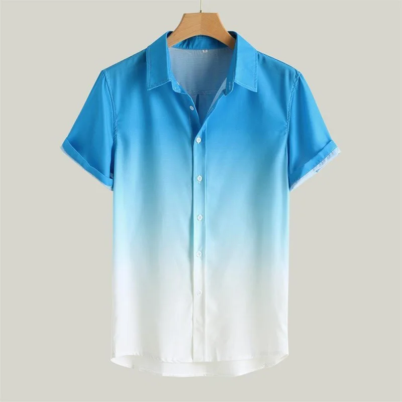 2025 Gradient Elements Digital Printing Trendy Loose Short-sleeved Shirt Men's Top Summer