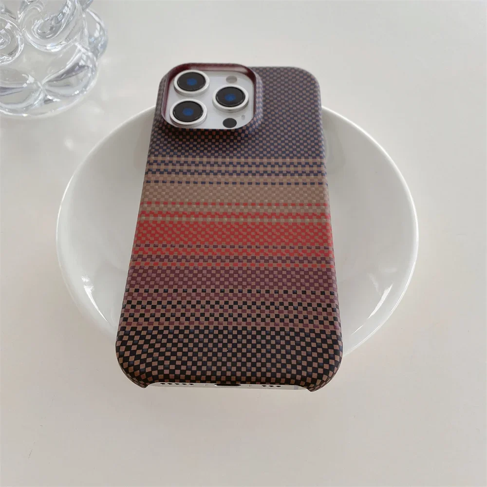 Für IPhone 16 Plus 15 14 13 12 Pro Max Kevlar Muster Telefon Fall Carbon Faser Leder Randlose Schutzhülle