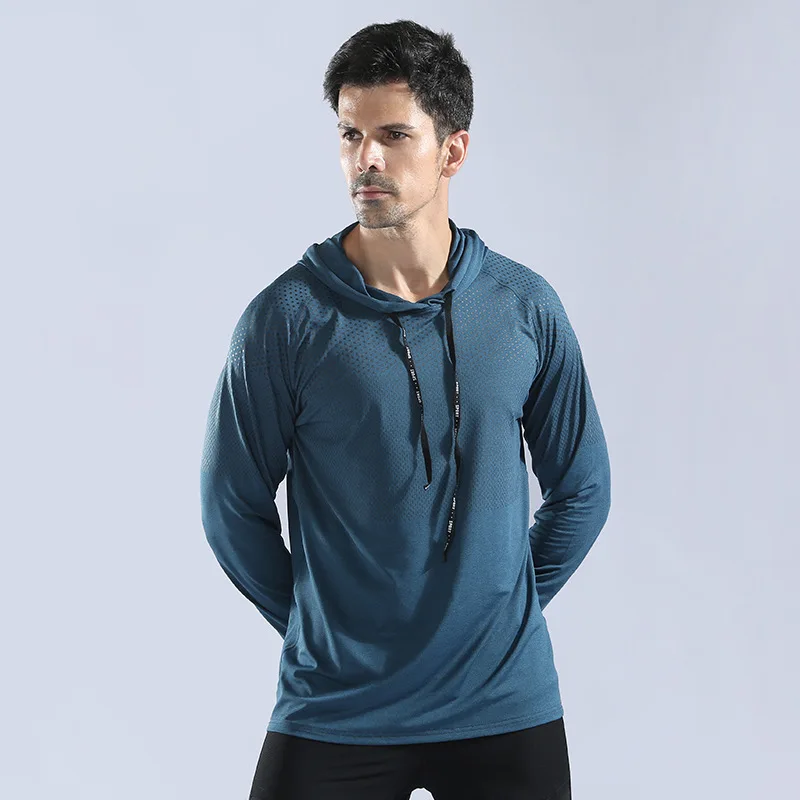 Fashion Mens t-shirts Long Sleeve Quick-Drying Gym Sweatshirt Men's Pullover Hooded Tracksuit Male Running Sportswear MY795