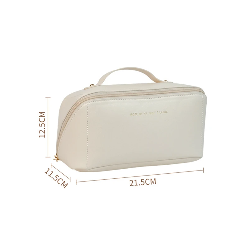 Trousse à cosmétiques de grande capacité en PU avec poignée, trousse de toilette portable multifonctionnelle, compartiment de rangement de voyage, évaluation pour les femmes