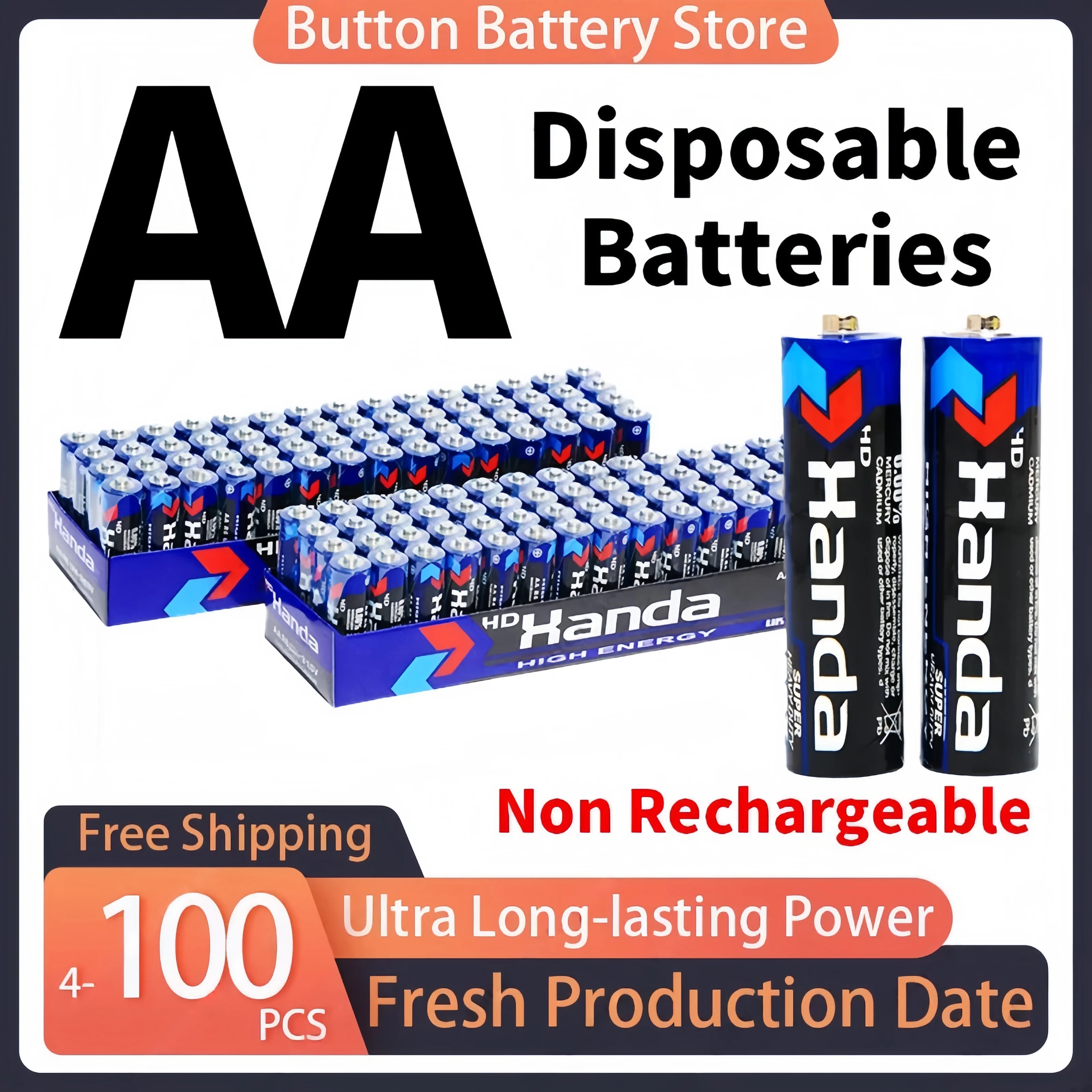 

AA Disposable Batteries 1.5V Carbon Zinc, Long Lasting Power for Remote Control, Clock, Toy, Flashlight, Smoke Detector