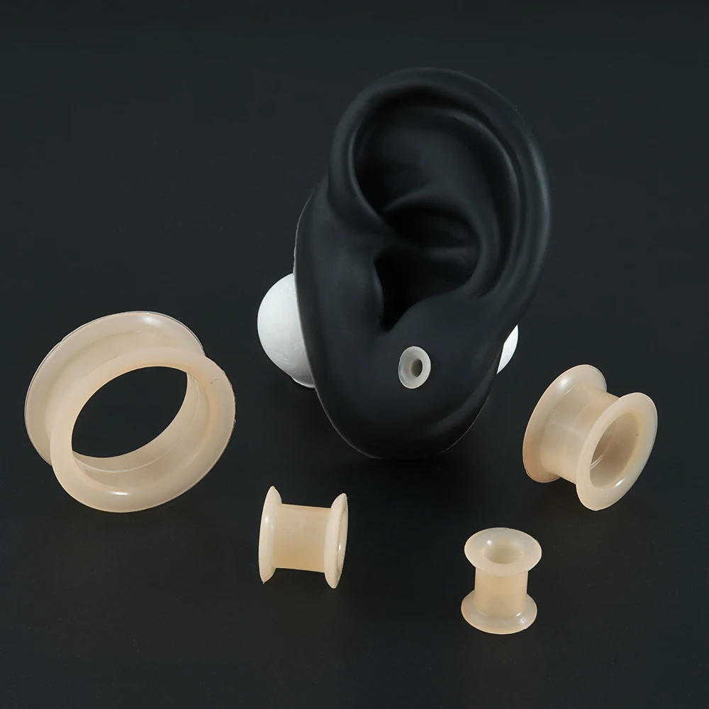 Double Flared Ear Tunnel Plugs, flexível, preto, transparente, silicone, calibre expansor, macas, Piercing, Supersize, par