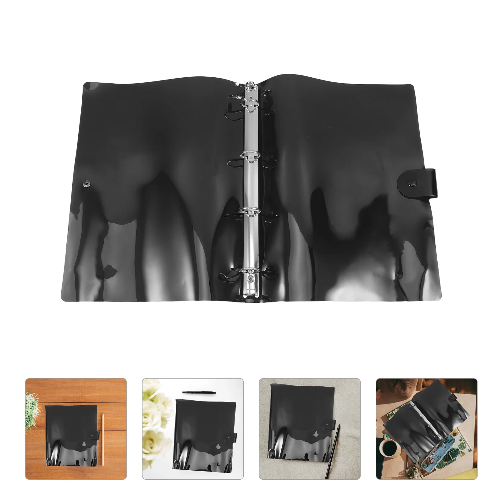 

A4 4-Hole Pvc Binder Cover Black Snap Closure Refillable Loose Leaf Notebook Protector Flexible Pages Portable Organizer For