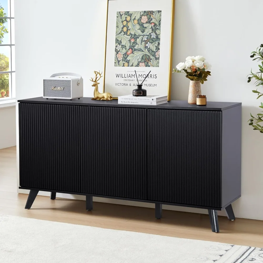 

Fluted Sideboard Buffet Cabinet with Storage, Modern Storage Cabinet with 3 Doors, Wood Credenza Buffet Sideboards, Bar Cabinet