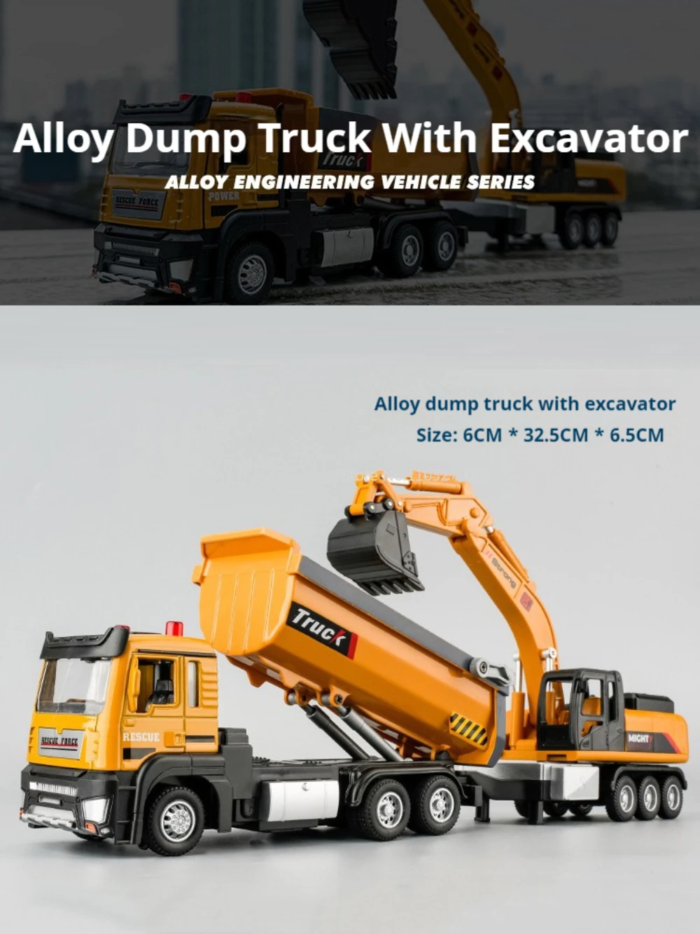 Scale 1/32 Model Toy Car Tipping Bucket  Excavator Diecasting Alloy Engineering Car Sound Light Pull Back Vehicle Gifts for Boys