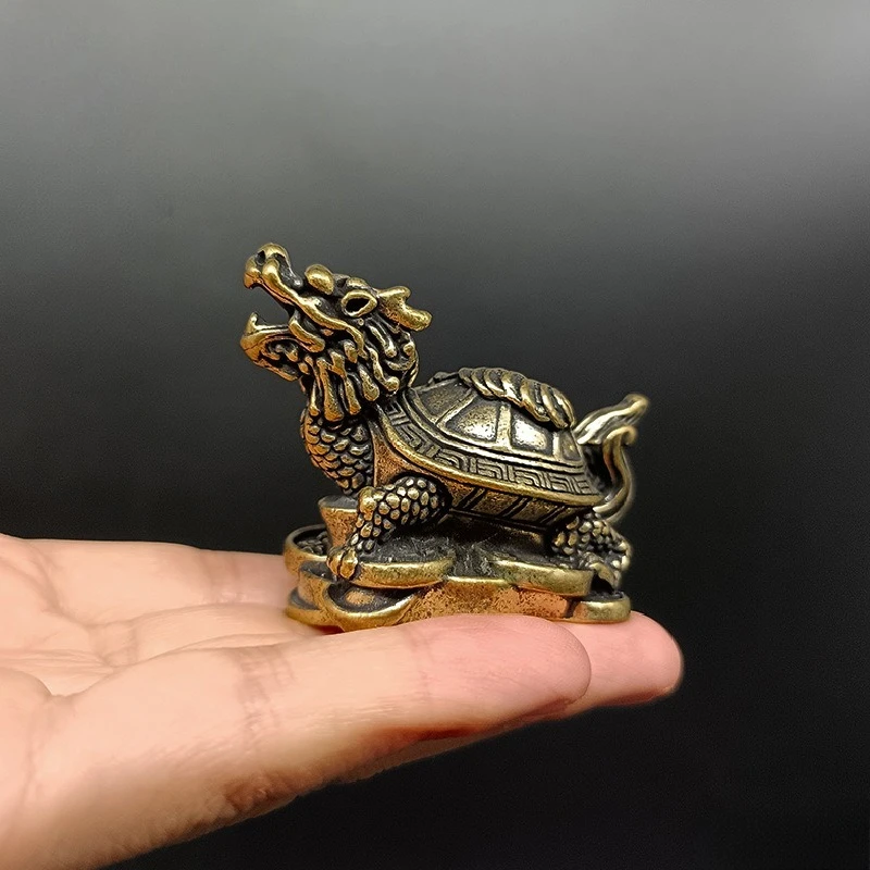 

Little Fairy/ Retro Solid Brass Dragon Turtle Desktop Ornament Metal Animal Miniature Sculpture Living Room Home Decoration Gift