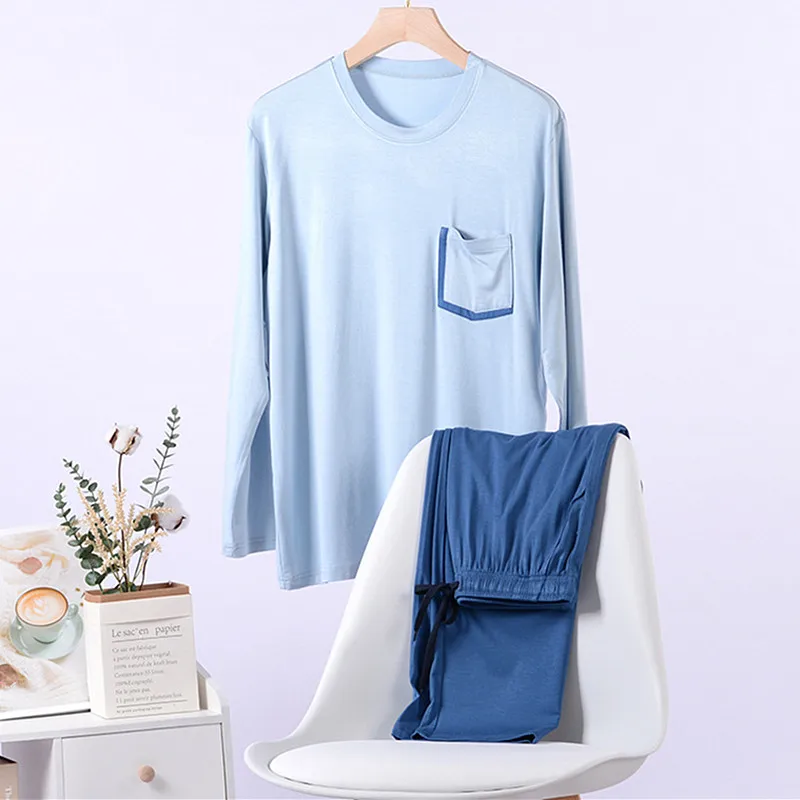 Short Sleeve Trousers Pajamas For Men New Autumn Winter Sleeping Home Clothes Large Size Modal Nightwear Pyjama Homme Man Set
