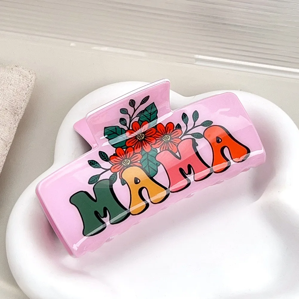 

Милый квадратный коготь для волос MaMa, заколка для хвоста в стиле ретро, заколка в виде акулы с уксусной кислотой, красочный цветочный принт, геометрический коготь для волос, мытье лица
