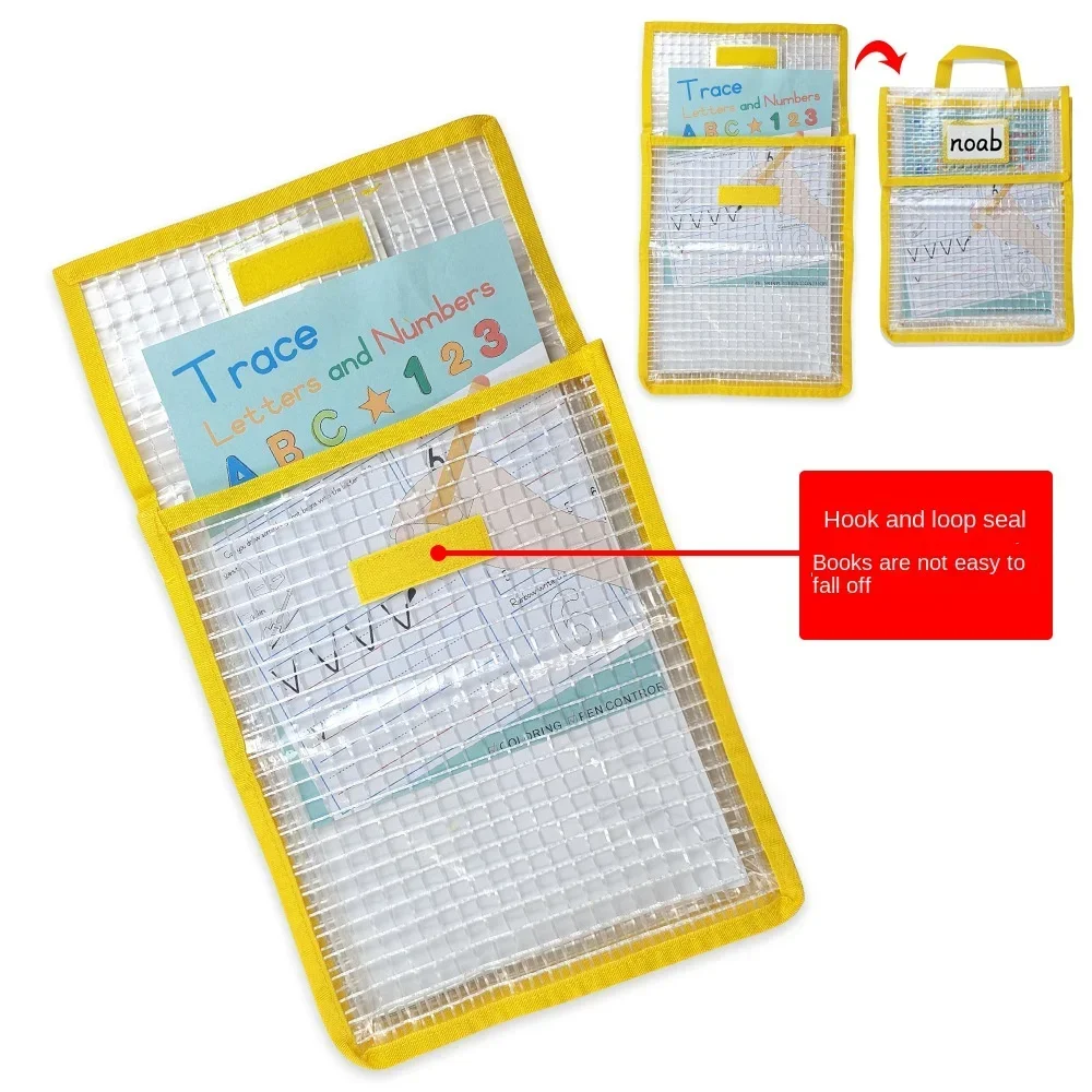 Zipper Bags Document Bag with Clear Name Card A4 Files Pouches with Handle School Children's Portable Transparent Mesh Book Bag