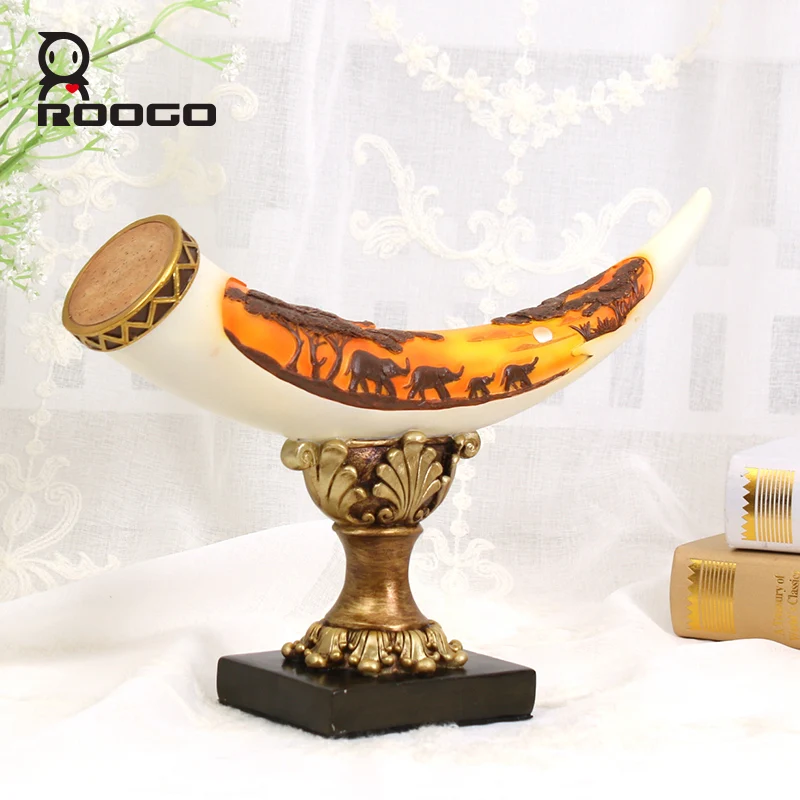 

Roogo European Ivory Resin Figurine Ornaments Living Room Home Decorations Entrance Study Wine Cabinet Elephant Handcraft Gifts