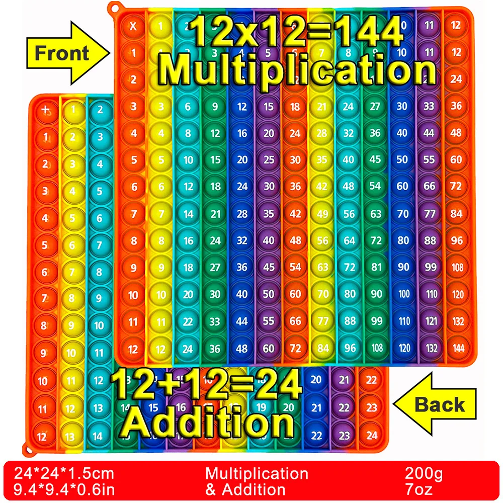 1-12 Multiplication Addition Push  Its Bubble Fidget Sensory Toys, Silicone Rainbow Teaching Aids, Math Toys