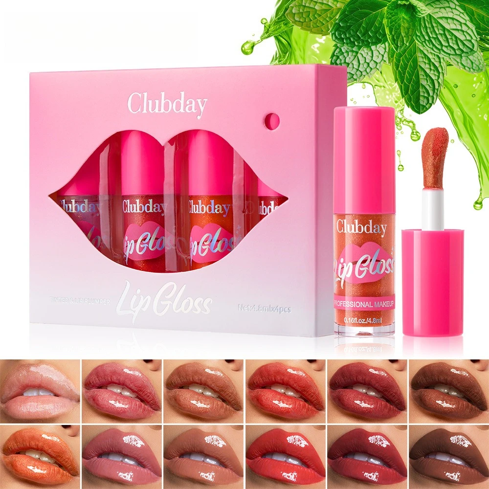 Set di oli per labbra da 4 pezzi Finitura lucida idratante con formula idratante luccicante per kit essenziale per la cura delle labbra da donna a lunga tenuta