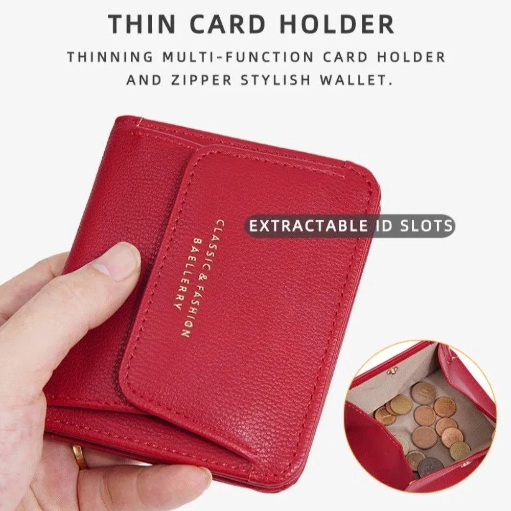 PU 가죽 미니 짧은 지갑 대용량 경량 ID 카드 홀더 한국어 접는 학생 동전 지갑 여자 여자