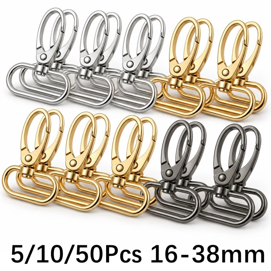 5/10/50Pcs 16-38mm Bag Strap Hook Oval Swivel Lobster Clasp Handbag Belt Hanger DIY Keychain & Bag Accessories Gold silver black