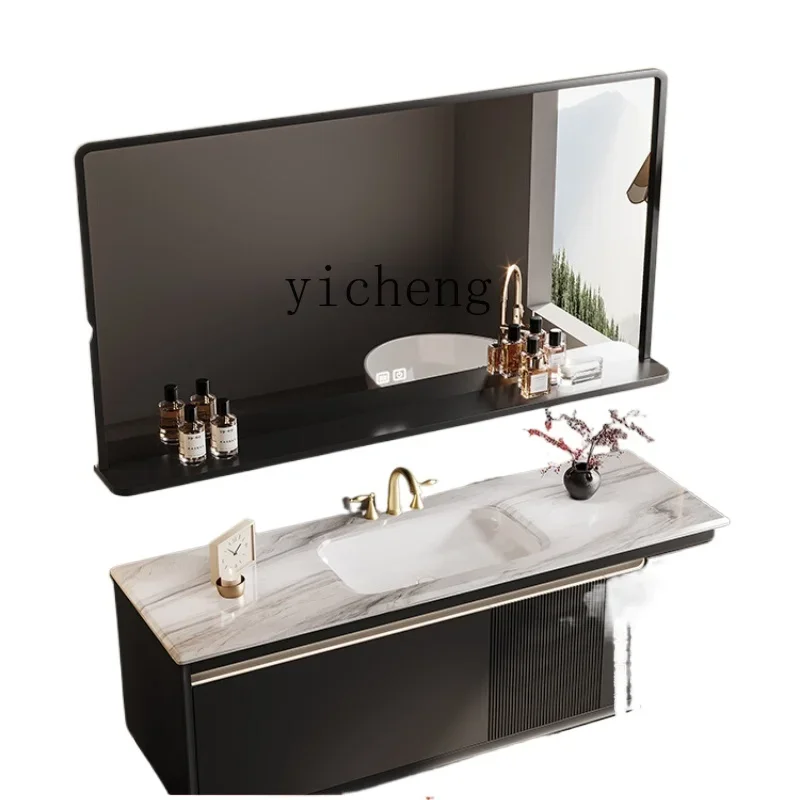 

ZK retro bathroom cabinet combination oak bathroom slate hot bending integrated basin face cabinet home decoration accessories