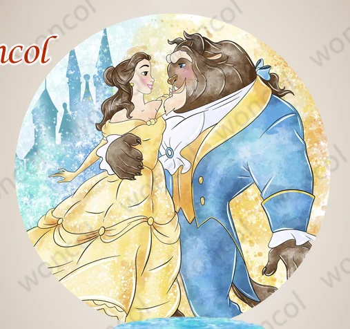 Disney Beauty And The Beast Circle Backdrop Belle Princess Birthday Backdrop Beauty And The Beast Cylinder Cover Decor Props