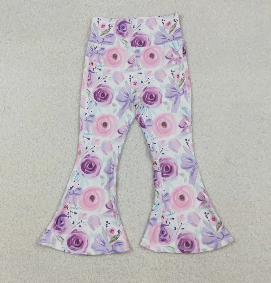 

Wholesale Kids Yoga Active wear Bows Flower Bell Bottom Pants Toddler Clothing Girls Trousers Girl Children Clothes