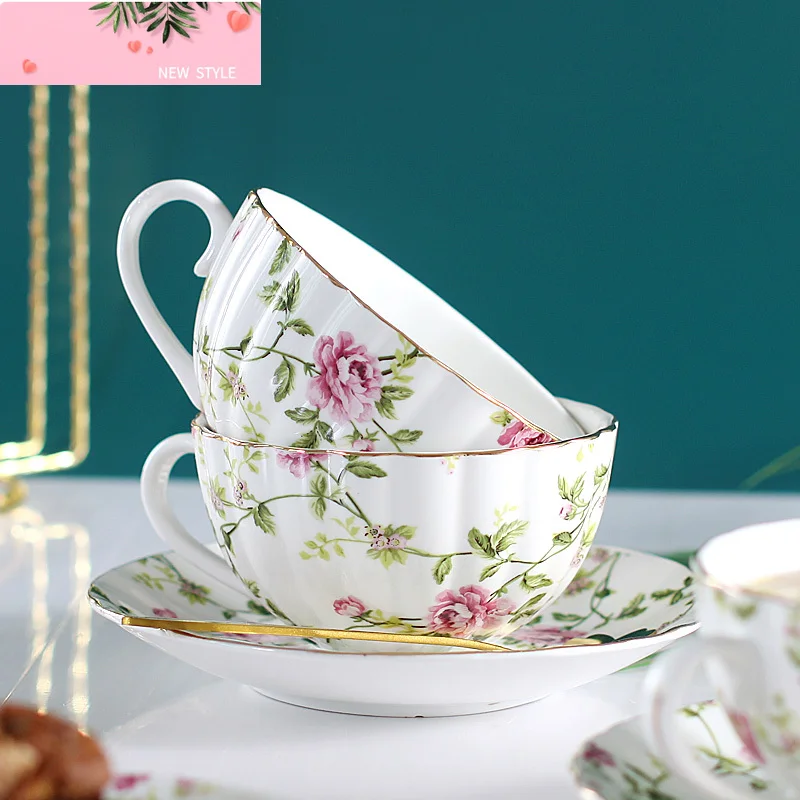 

Elegant High-End Coffee Cup Saucer Set, Bone China, Flower Tea Set, British Afternoon Porcelain, Home Drinkware