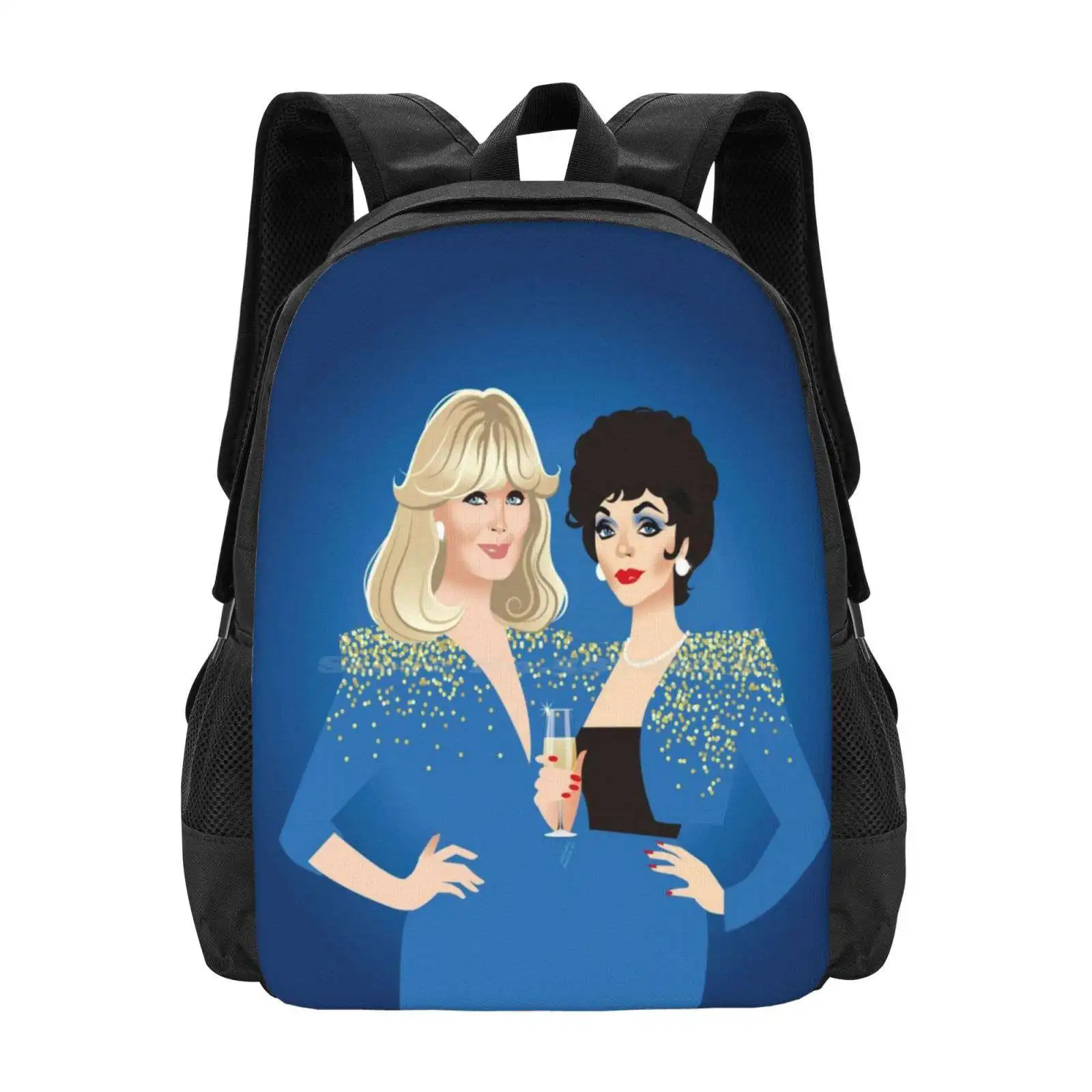 Frenemies Pattern Design Bag Student'S Backpack Linda Evans Joan Collins Krystle Carrington Alexis Warrington Dynasty Tv Camp