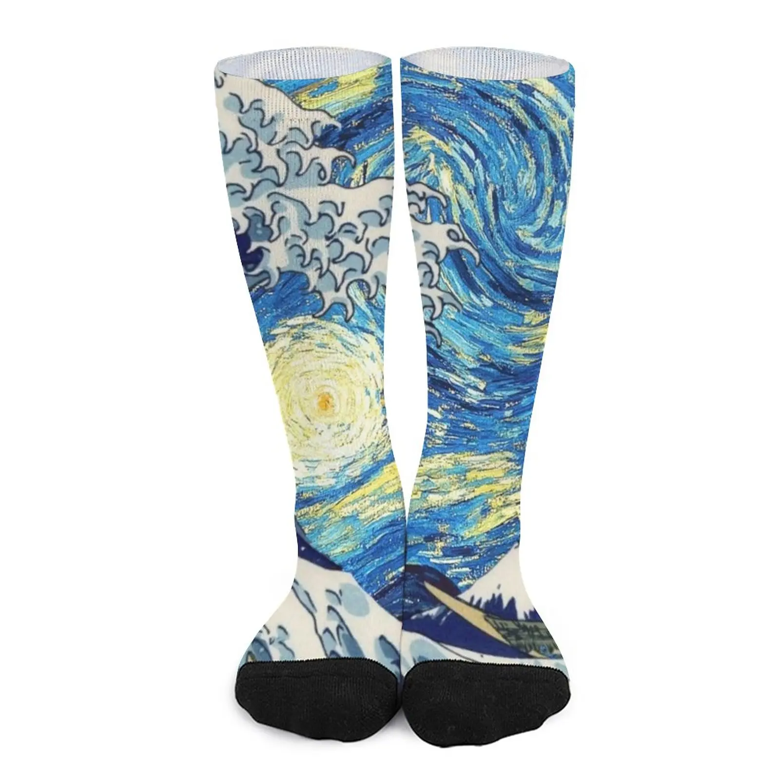 

The great wave off kanagawa with starry night Socks Man socks socks Men's Socks Women's Men's soccer sock