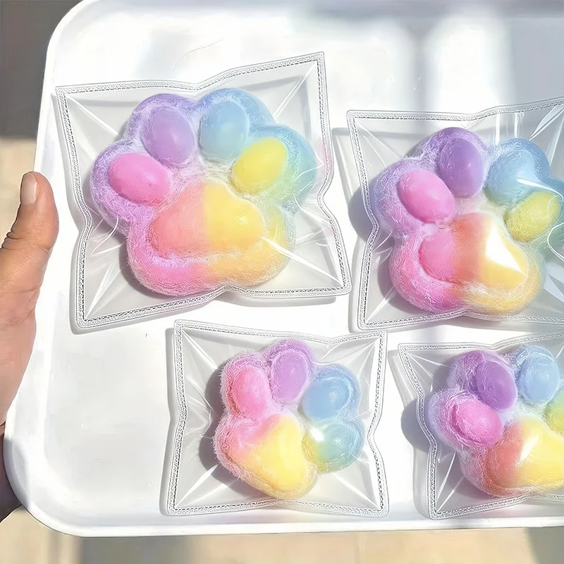 1/2 Stück Regenbogen-Katzenpfoten-Quetschspielzeug, Weiches Flauschiges Stressabbau-Spielzeug, Kawaii Fidget-Spielzeug zur Angstlinderung & für Kinderpartys