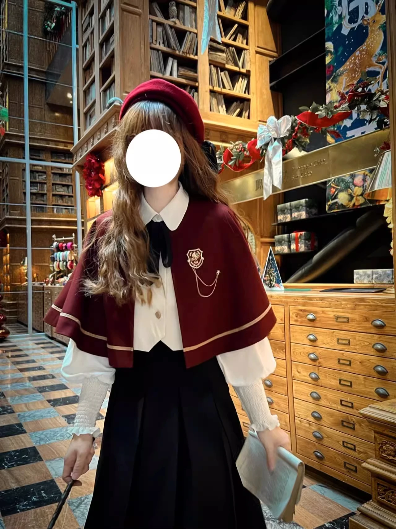 

Elegant Western Style JK Uniform Set with Cowl Neck Vest Long Skirt Shirt Piecewise Elegant Outfit for Women