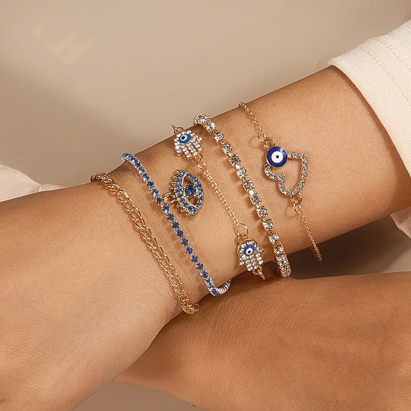 Aihua Bohemian Kristall türkisch glücklich blau Auge Armband Armreif für Frauen Gold Farbe Kette Armband Set Vintage Boho Schmuck Geschenke – Detail 10
